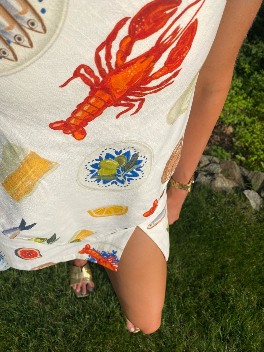 Labor Day Coastal White Seafood-Print Skirt Set - Casual Summer Style